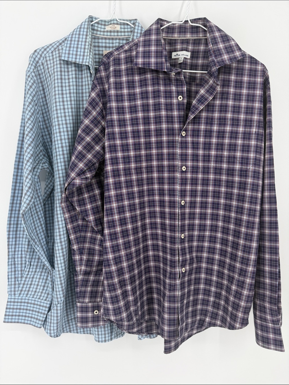Peter Millar Men’s Large Cotton‎ Plaid Button Down Shirt Bundle Lot of 2